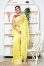 Very Much Indian Jamdhani Cotton Saree With Polka Dot Pallu - Lime Yellow - Distacart