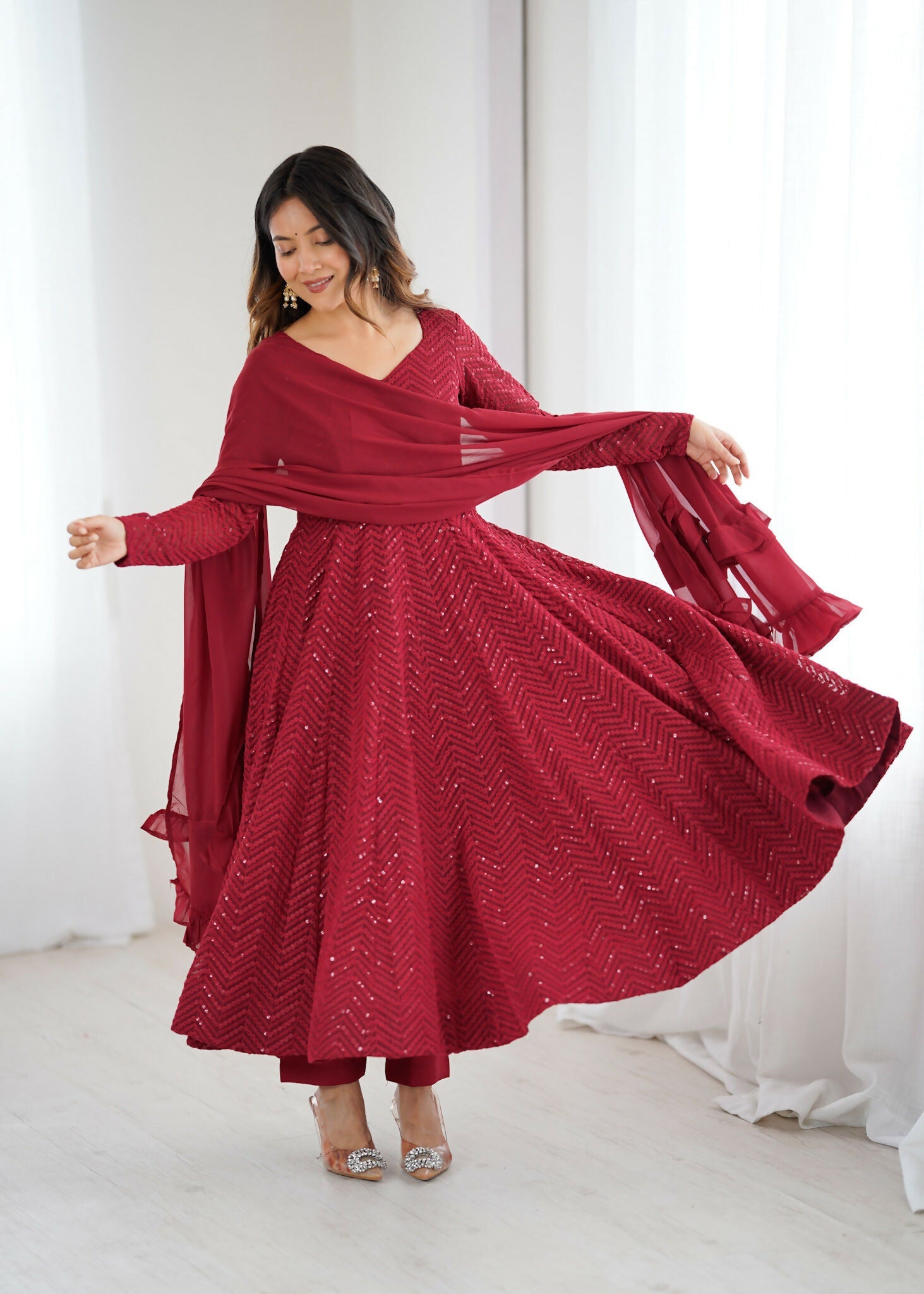 Joban Fashion Maroon Kurta Set Georgette Sequence Embroidery Work - Distacart