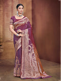 Sangam Prints Wine Silk Woven Work Traditional Saree