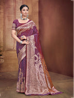 Sangam Prints Wine Silk Woven Work Traditional Saree
