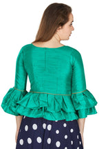 Aastha Fashion Women's Sea Green Art Silk Bell Sleeves attire with Poly Cotton Lining Blouse