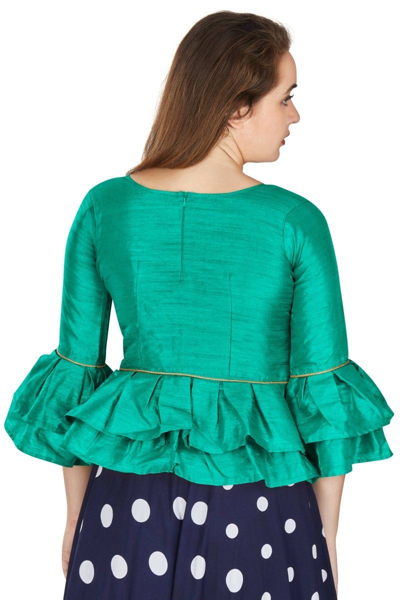 Aastha Fashion Women's Sea Green Art Silk Bell Sleeves attire with Poly Cotton Lining Blouse