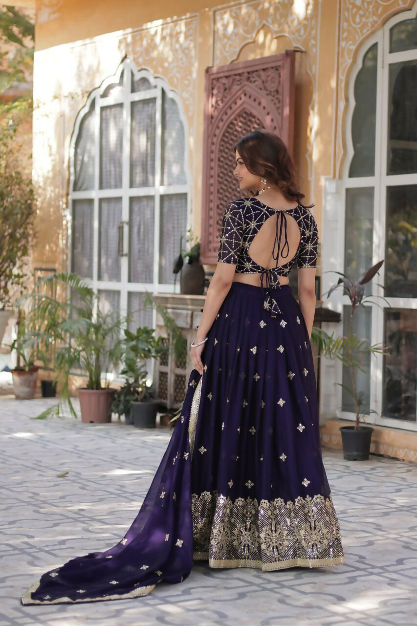 Vastranavya Designer Heavy Sequins & Thread Embroidered work Lehenga Choli - Purple
