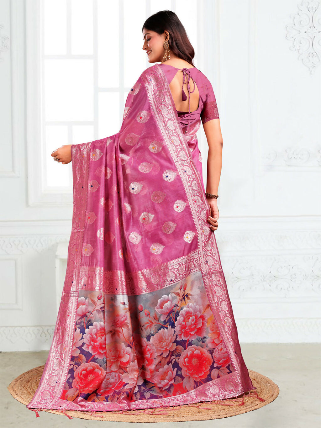 Shree Shyam Fashion Linen Cotton Pink Saree - Distacart