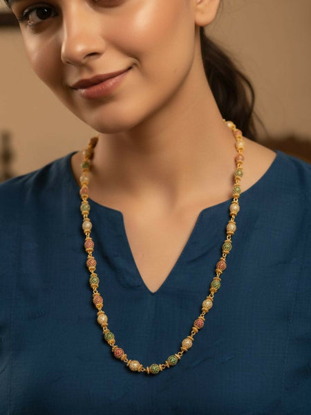 NVR Women Gold Plated Multicolour Artificial Beads Chain
