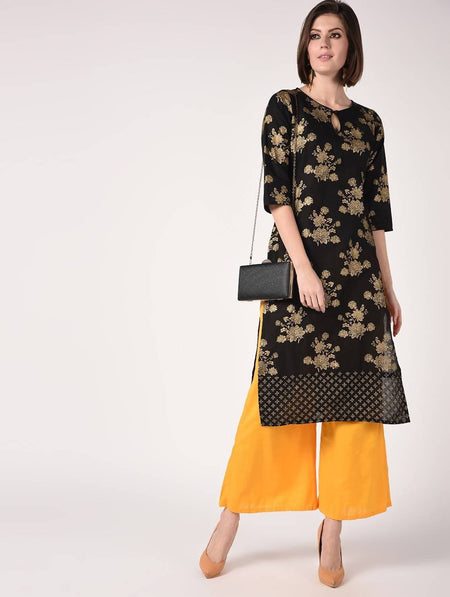 Cheera Hand Block Print Black Color Straight Kurta
