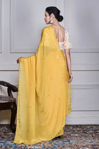 Morchari Yellow Chiffon Hand Embroidery Saree And Stitched Blouse - Distacart