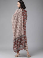 Yufta Women Maroon Pure Cotton Ethnic Motifs Printed Kurta with Palazzo & Dupatta