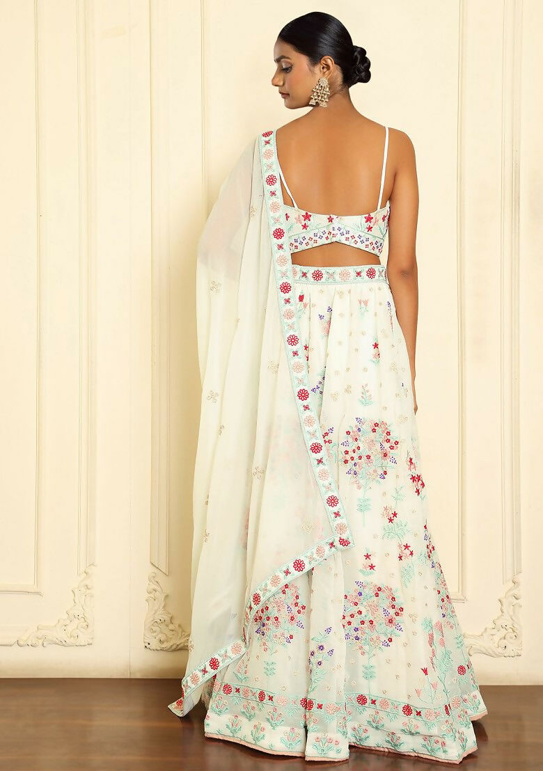 Eilara Glamorous Off White Thread Embroidered Georgette Lehenga Set