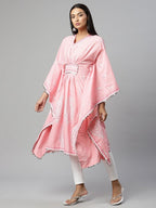 Ahalyaa Women Pink Pure Cotton Printed Kaftan Kurta