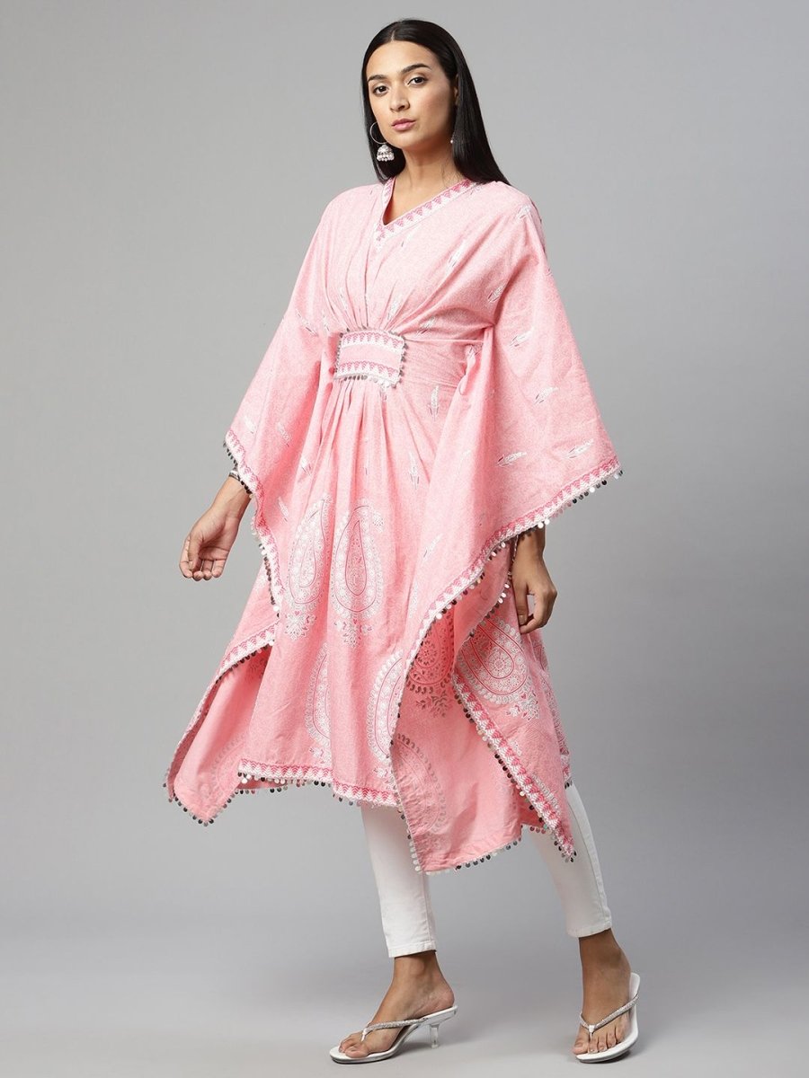 Ahalyaa Women Pink Pure Cotton Printed Kaftan Kurta