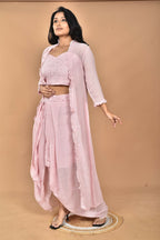 Morchari Women Hand Embroidery Crop Top-Pink