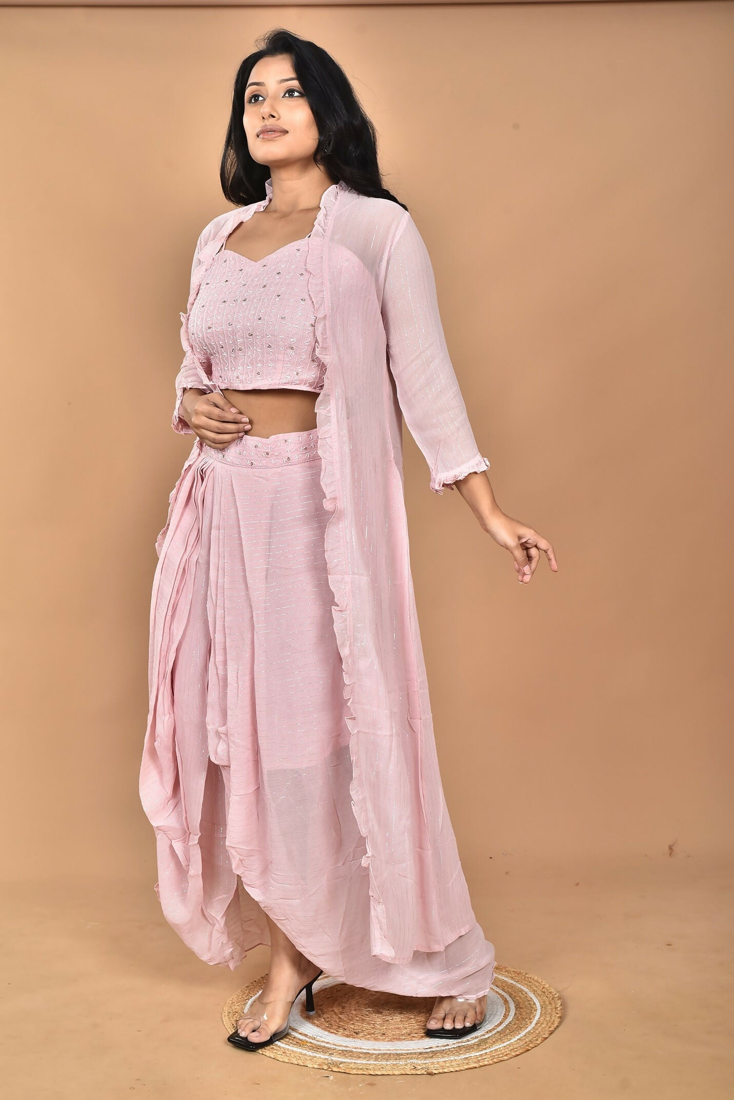 Morchari Women Hand Embroidery Crop Top-Pink