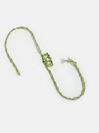 NVR Women & Men Set of 2 Green Lotus Shape Kundan-Studded & Beaded Handcrafted Wraparound Rakhi Set With Roli Chawal - Distacart