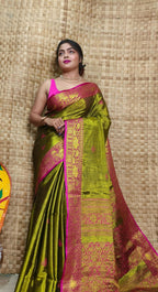 Exclusive Collection Golden Olive Beautiful Tissue Benarasi Saree