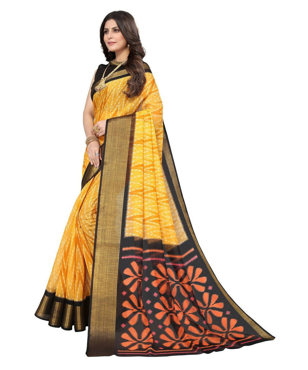 Vamika Cotton Yellow Jari Border Bollywood Style Saree (DINO YELLOW) - Distacart