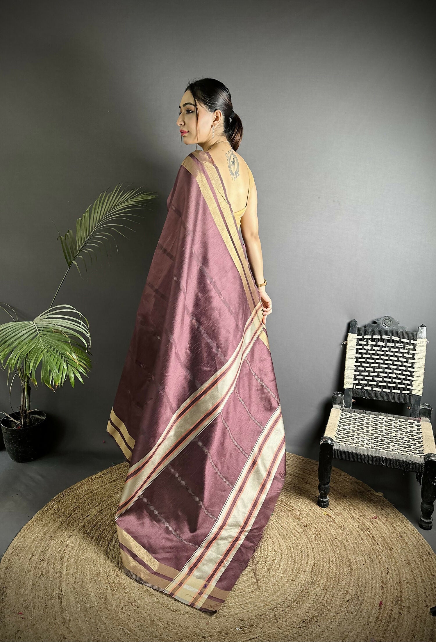 Joban Fashion Wine Woven Pattern Raw Silk Kanjivaram Silk Saree - Distacart