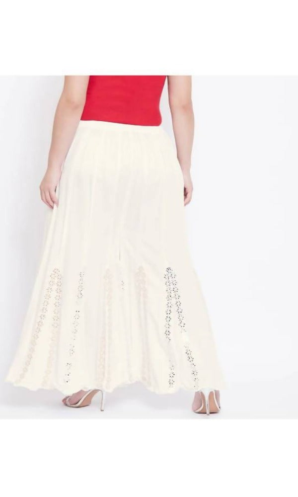 Mominos Fashion Off White Mirror Flower Work Palazzo