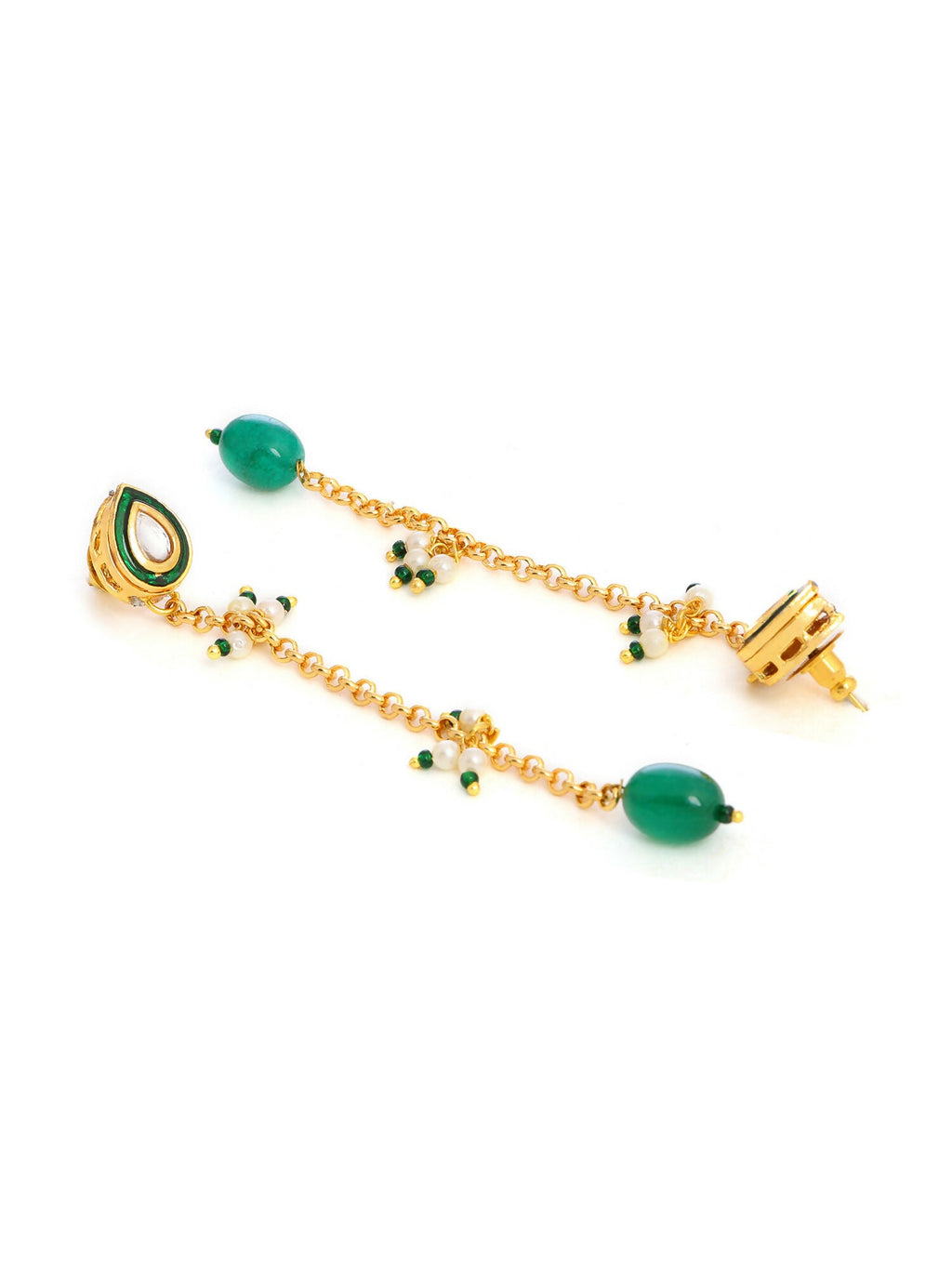Ruby Raang Green Long Kundan Dangler Earrings - Distacart