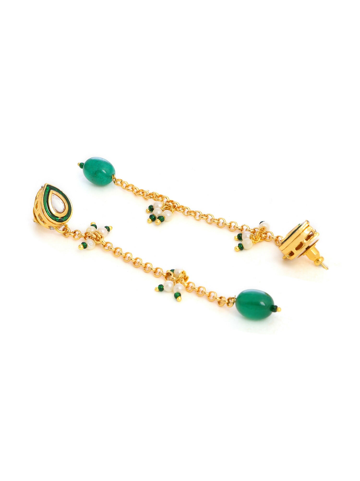 Ruby Raang Green Long Kundan Dangler Earrings - Distacart