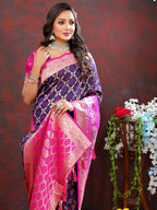 Lorenvalley Fashion Purple & Magenta Patola Silk Woven Design Meenakari Weaving Saree