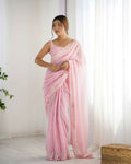 Georgette Designer Sequance Embroidery Work Party Wear Saree - Pink