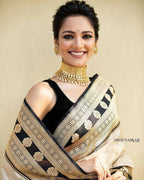 DEIANA'S Beautiful Designer Golden zari Soft Lichi Silk Saree - Cream