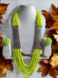 Inhanns Saree Shobha Statement Necklace & Earring Set - Neon Green Necklace With Earrings