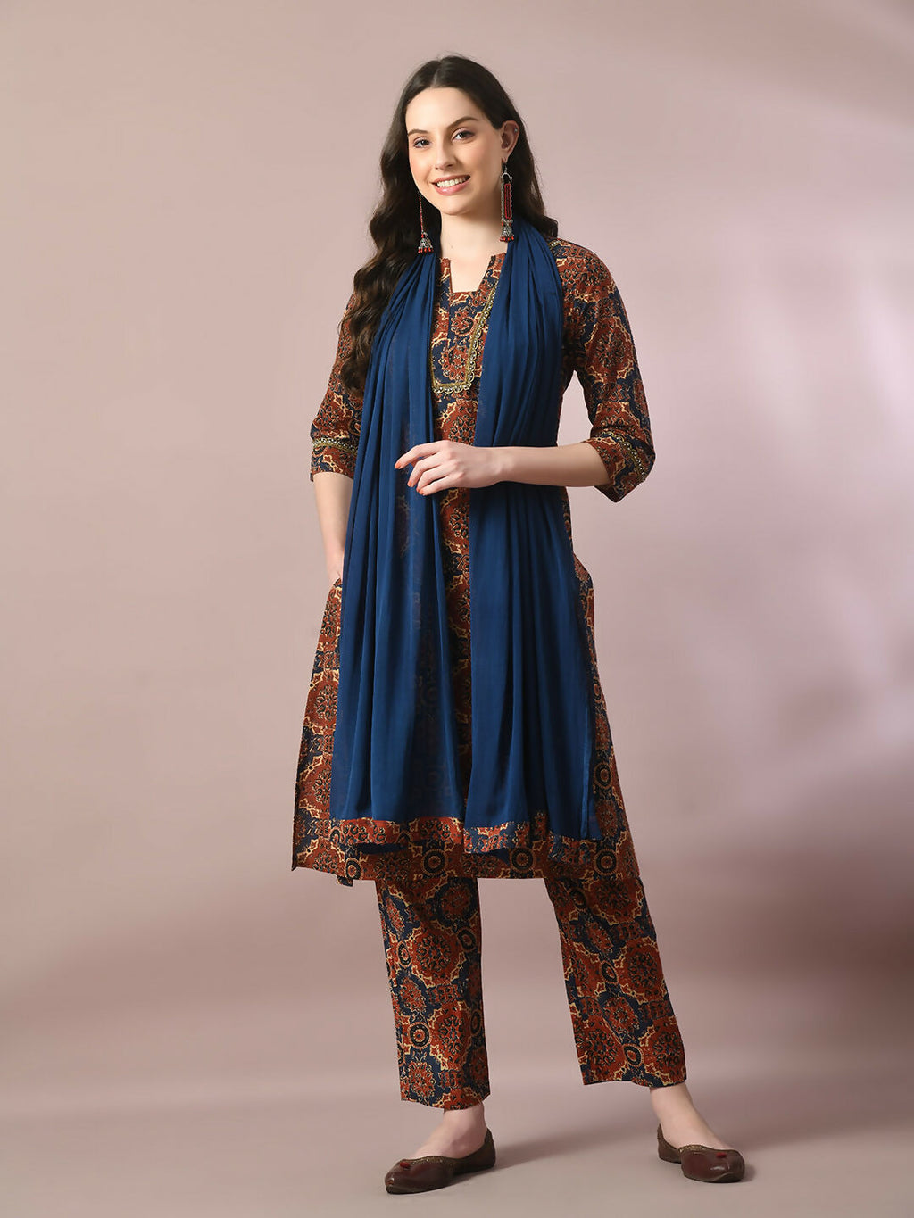 Myshka Women's Multi Printed Cotton Straight Party Kurta Set With Dupatta