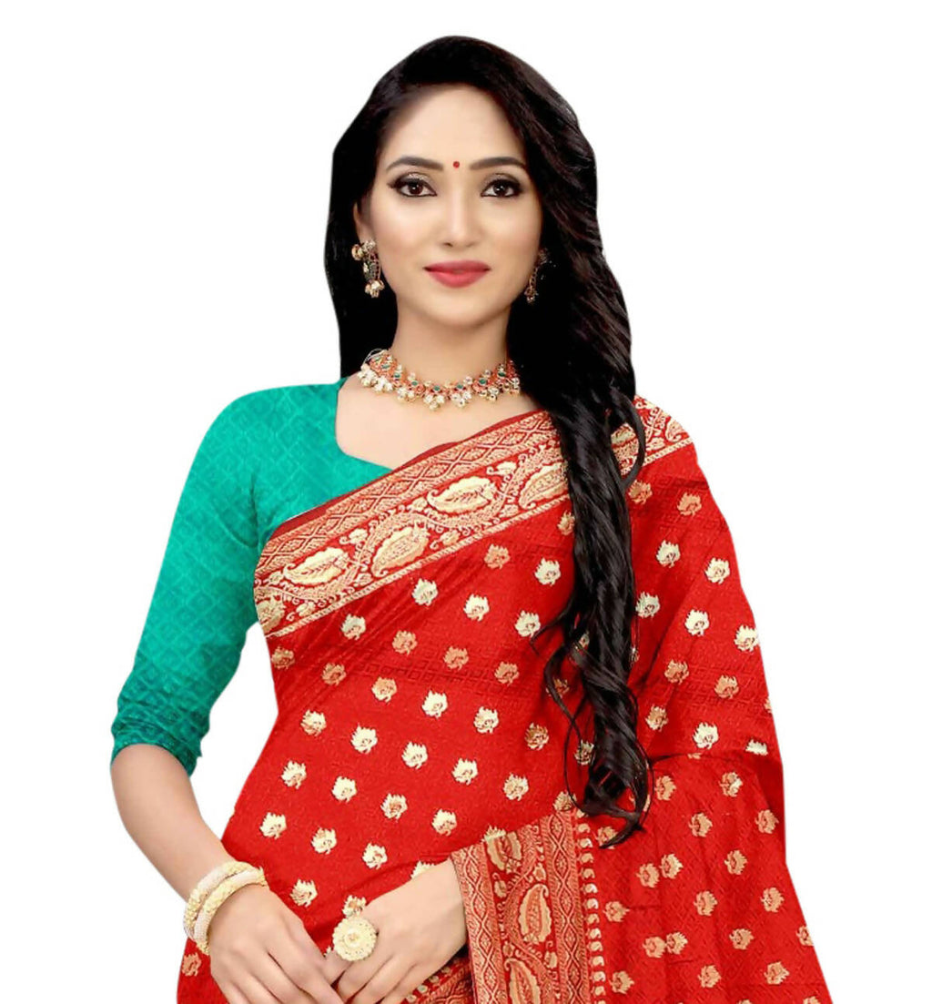 Vamika Red Weaving Banarasi Jacquard Saree - Distacart