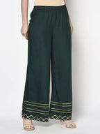 Aniyah Rayon Bottle Green Color Flared Slip-On Palazzo (AN-206K)