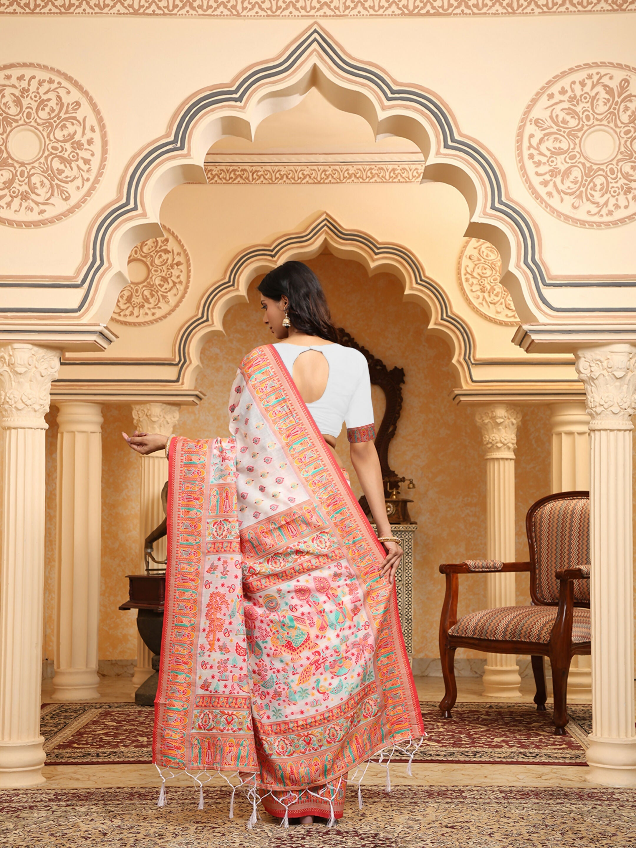 Shree Shyam Fashion Linen Cotton(Woven Work) Multicolour Saree - Distacart