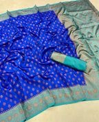 DEIANA'S Beautiful Designer Golden zari Soft Lichi Silk Saree - Blue