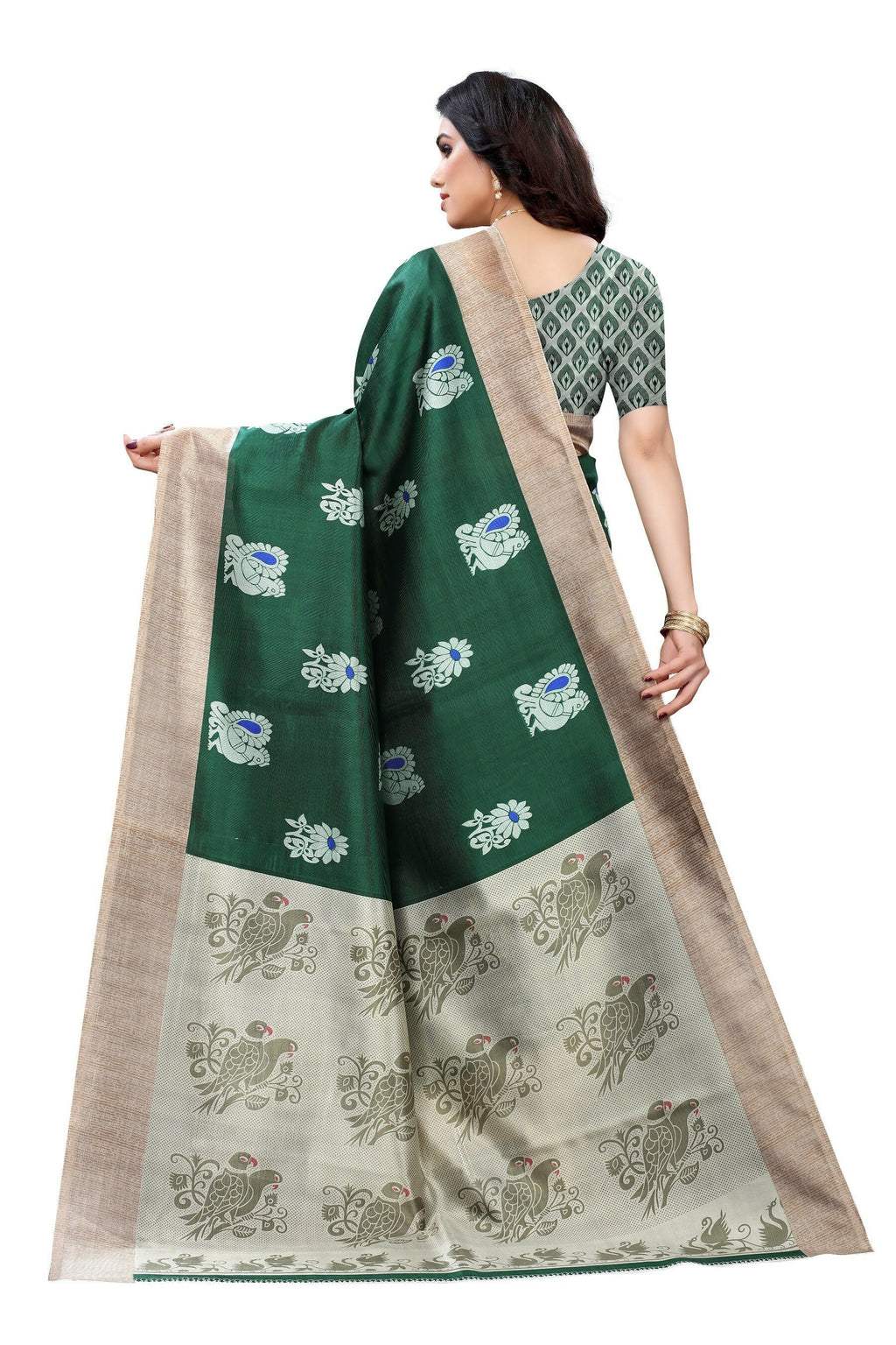 Vamika Green Printed Art Silk Saree