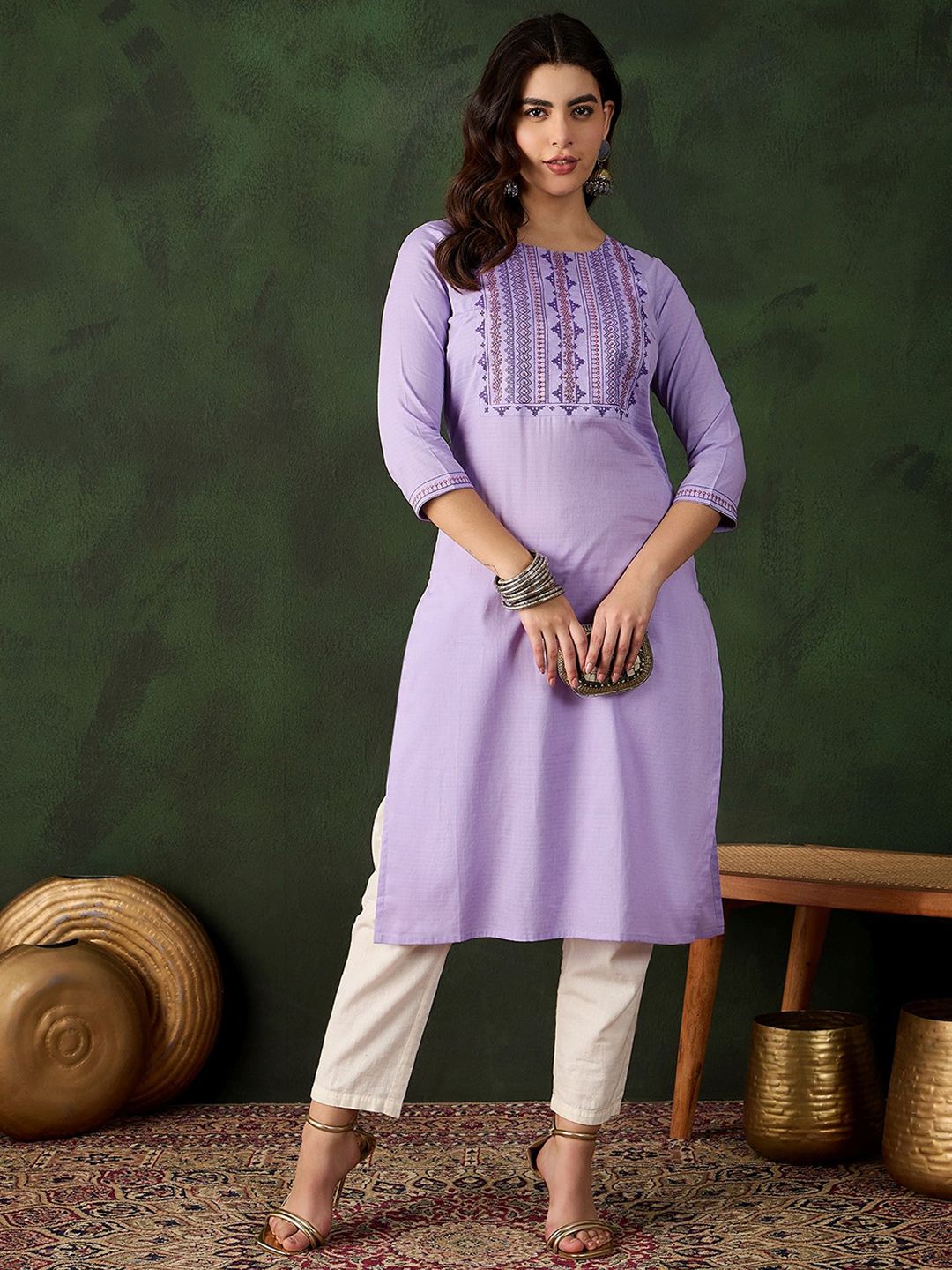 Sangria Embroidered Pure Cotton Straight Kurta