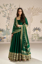 Anaita Dark Green Vichitra Silk Anarkali Suit with Embroidery Sequins - Distacart