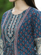 Juniper Women Teal Chanderi Festive Printed Tiered Kurta - Distacart