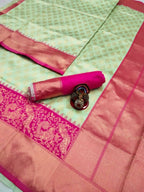 DEIANA'S Beautiful Designer Golden zari Soft Lichi Silk Saree - Pista