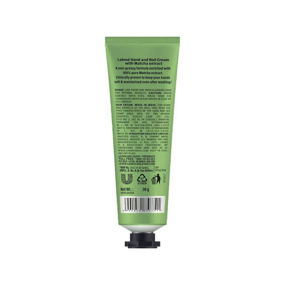 Lakme Hand & Nail Cream With Matcha, Pentavitin And Almond Oil
