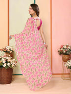 Pink Georgette Designer Printed Ready To Wear Saree - Elite