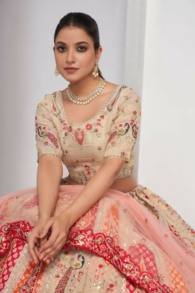 Kesar Fab Chiku Silk Embroidered Lehenga