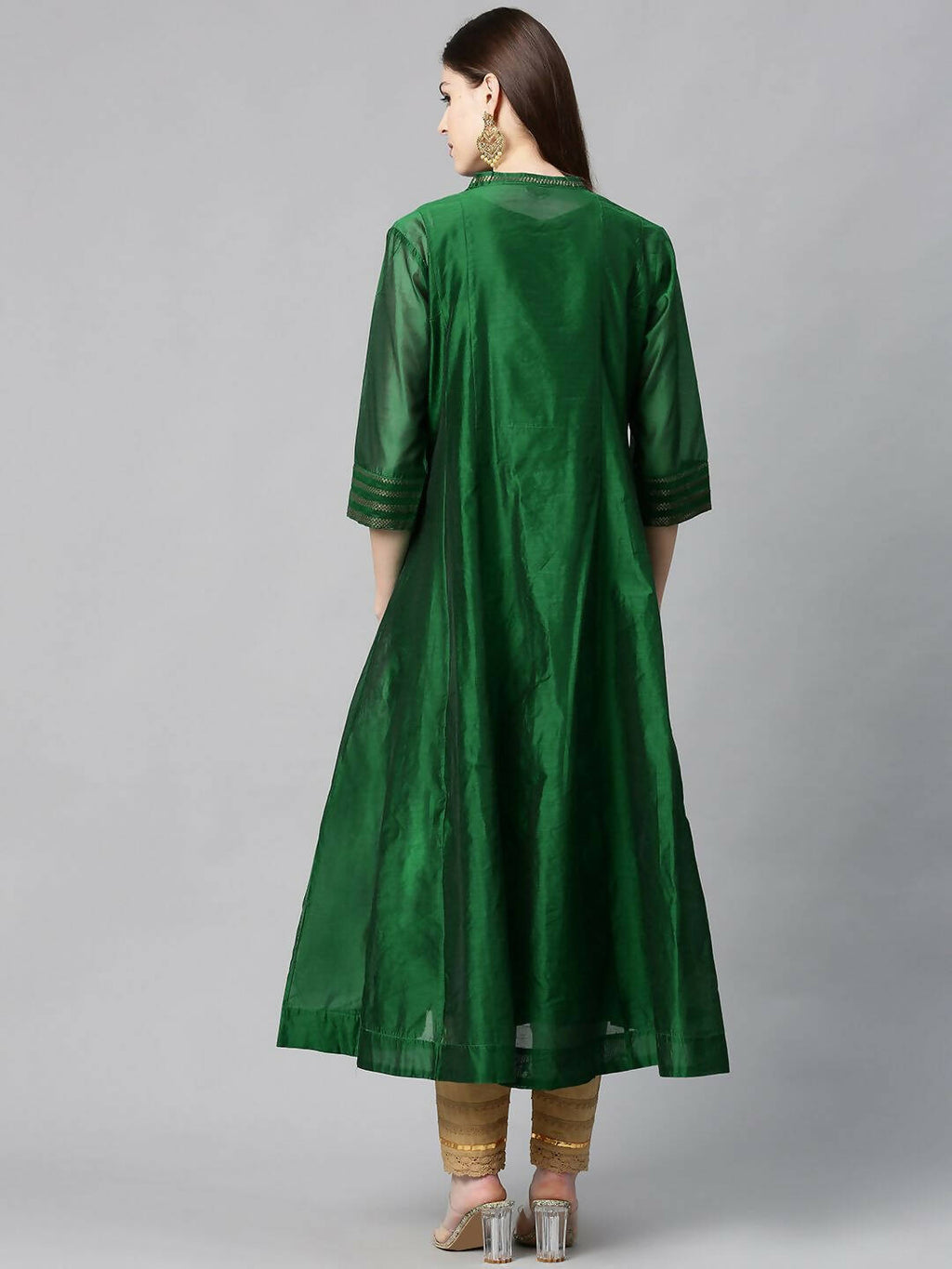 Juniper Women Jadegreen Chanderi Silk Solid Anarkali Kurta - Distacart