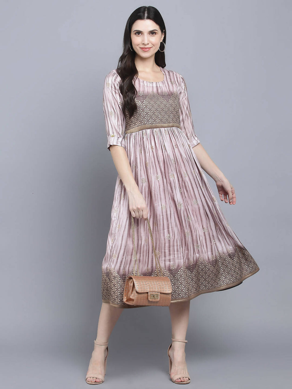 Myshka Women Grey Floral Midi Dress - Distacart