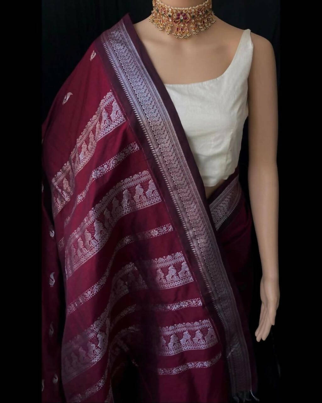 DEIANA'S Beautiful Designer Golden zari Soft Lichi Silk Saree - Wine