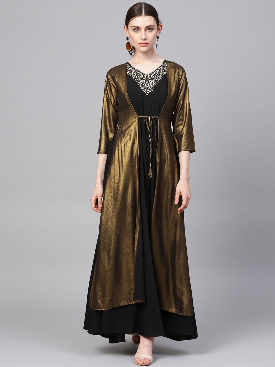 Ahalyaa Women's Black Crepe Dress with Attached Jacket - Distacart