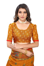 Vamika Mustard Jute Silk Mirror Work Saree