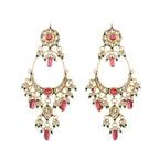 Nuyug 22K Gold Plated Crescent Kundan Drop Pink Stone Chandbali Earrings - Distacart