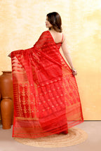 Piyari Fashion Women's Red Embellished Cotton Blend Jamdani Saree - Distacart