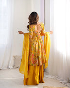Evanik Yellow Pure Romance Silk With Print Kediya With Palazzo Suit