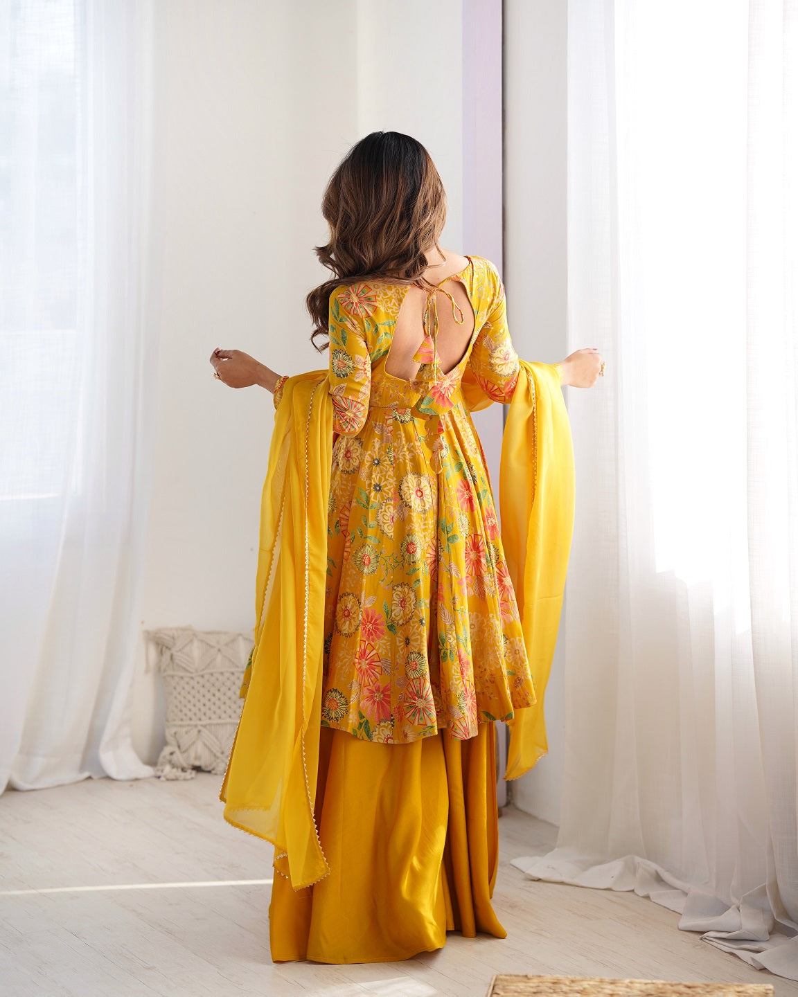 Evanik Yellow Pure Romance Silk With Print Kediya With Palazzo Suit